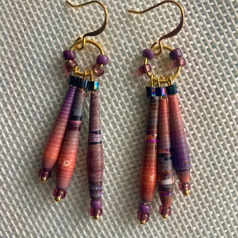 Hand Rolled Paper Bead Earrings