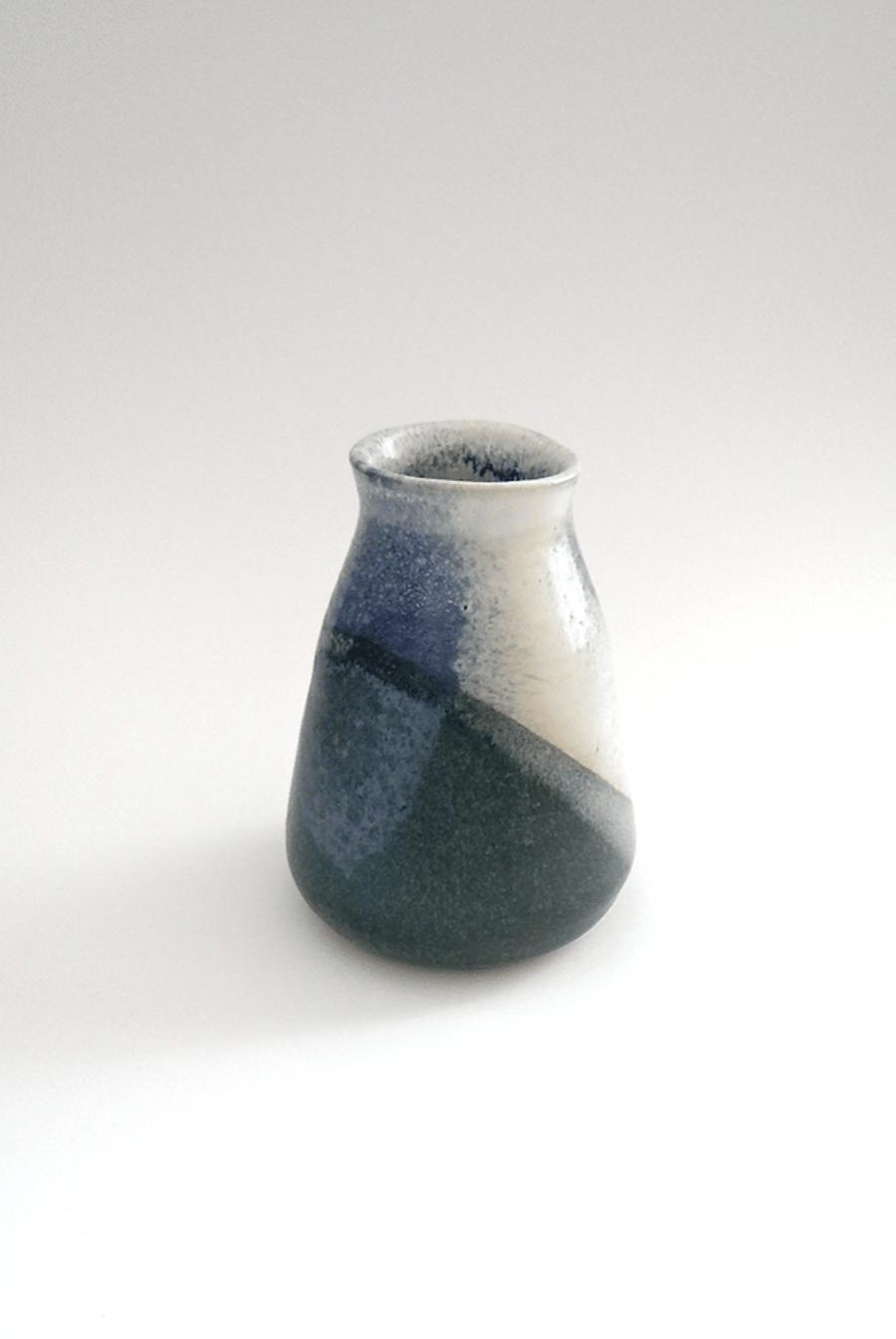 Ceramic ocean coloured teardrop vase fluted rim - handmade stoneware pottery