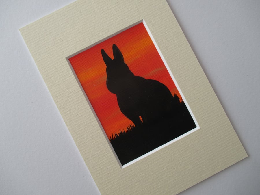 ACEO Rabbit Bunny silhouette original miniature painting mounted affordable art