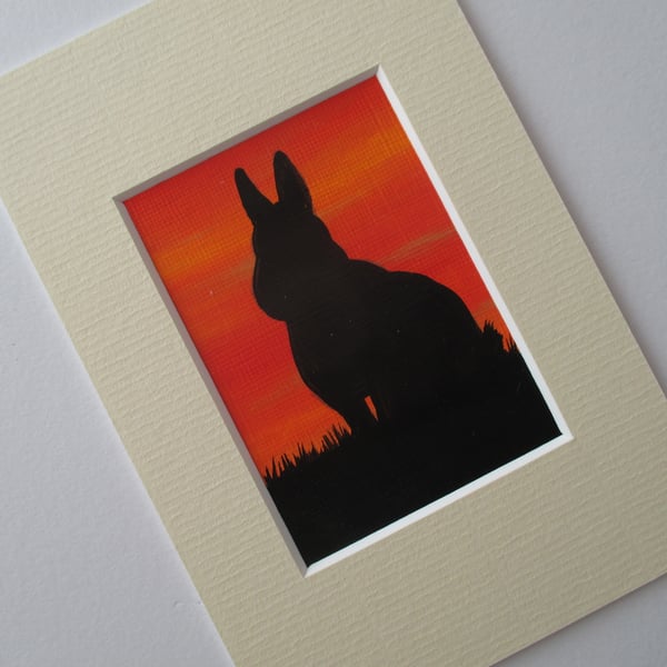 ACEO Rabbit Bunny silhouette original miniature painting mounted affordable art