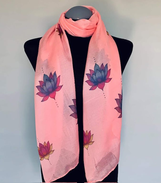 Lotus Flower Scarf Spiritual Enlightenment Gift. Pink. Lightweight