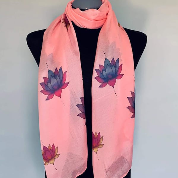 Lotus Flower Scarf Spiritual Enlightenment Gift. Pink. Lightweight