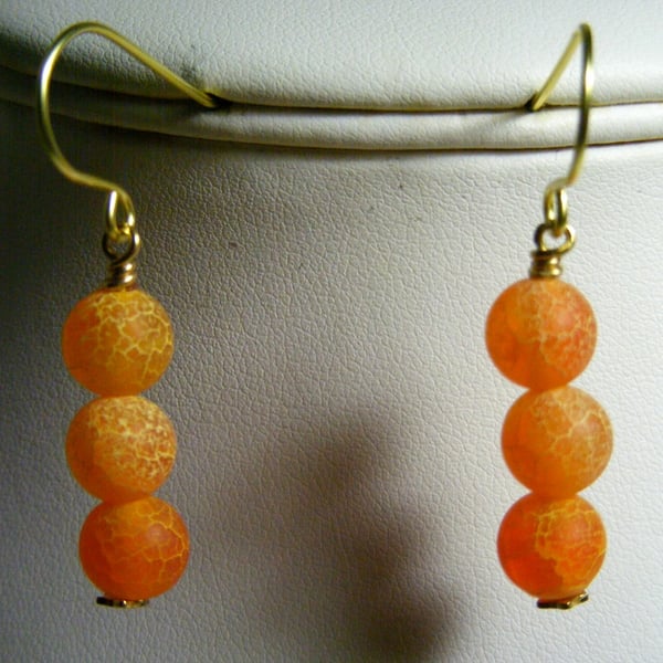 Orange Frosted Crackled Agate Earrings