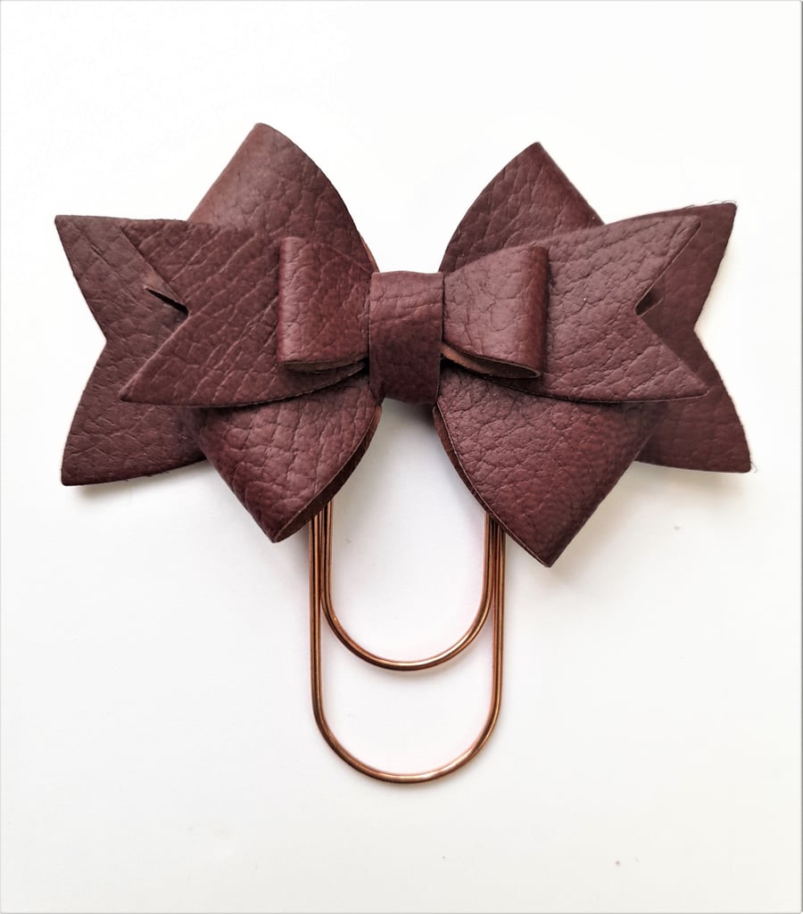 Dark burgundy bow paperclip book mark planner accessory