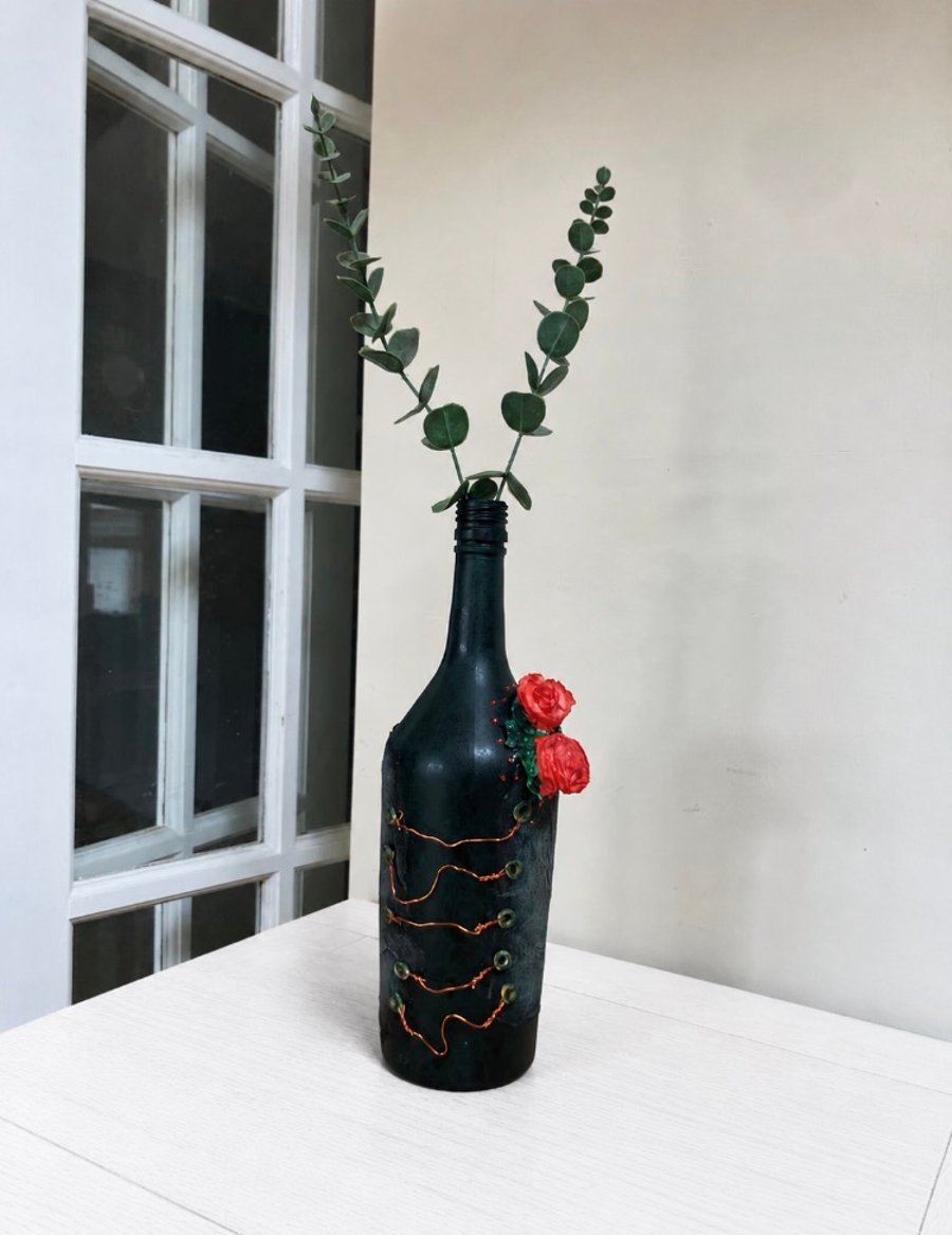 Unique Handmade Bottle Vase Upcycled Wine Bottle Décor Gift for Home 