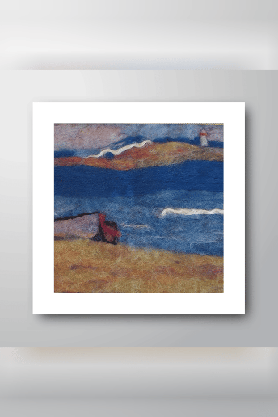 Whatcraft  Needle Felted Picture of a Costa Rican beach and lighthouse. Framed