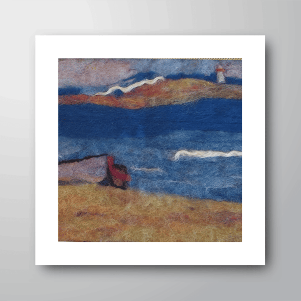 Whatcraft  Needle Felted Picture of a Costa Rican beach and lighthouse. Framed