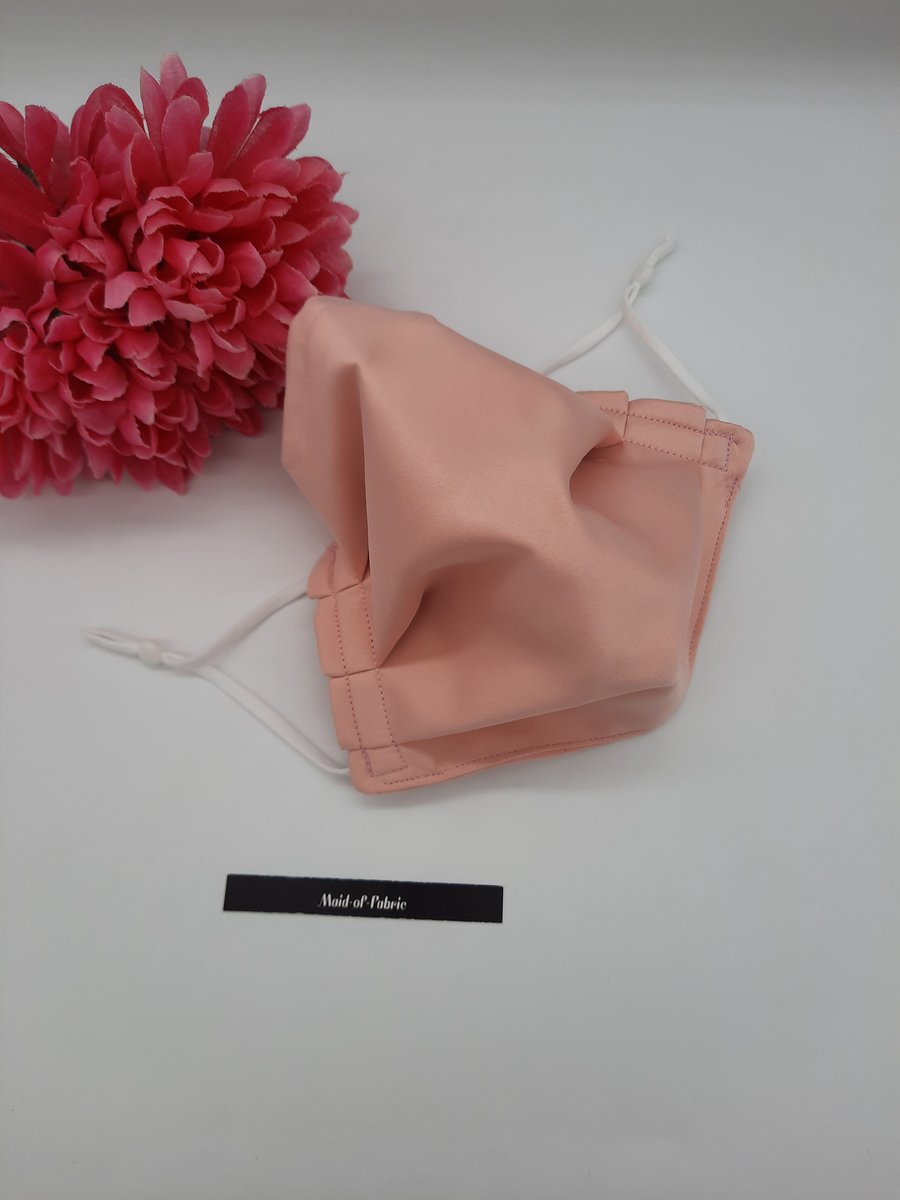 Face mask,  medium, pink satin feel, adjustable,  nose wire 