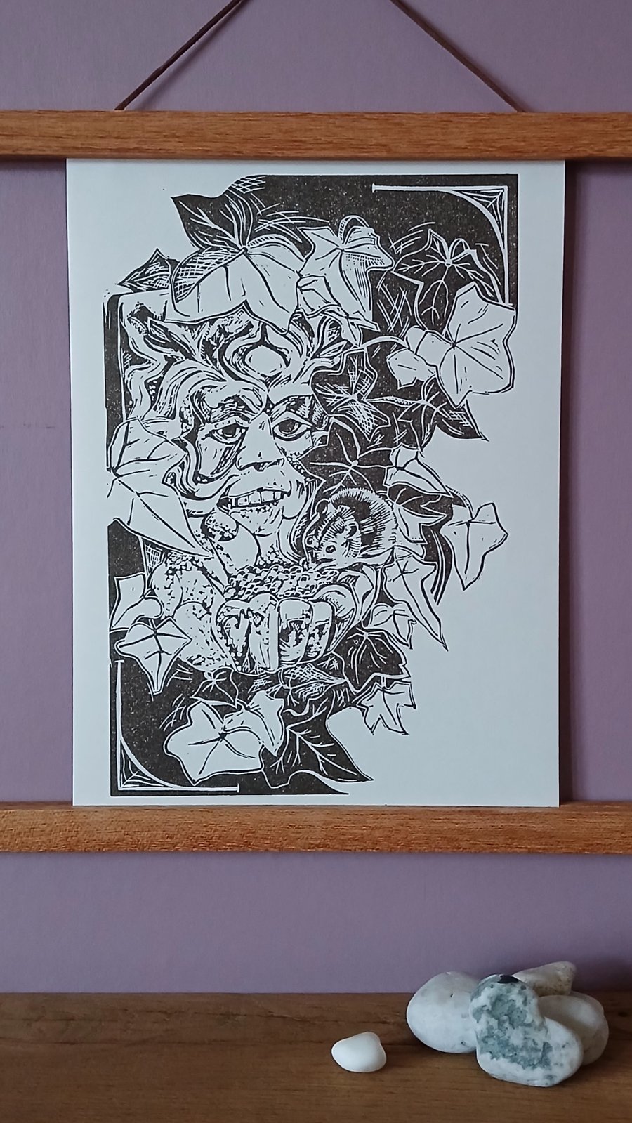 'Garden Guardian', Lino Print in Raw Umber 