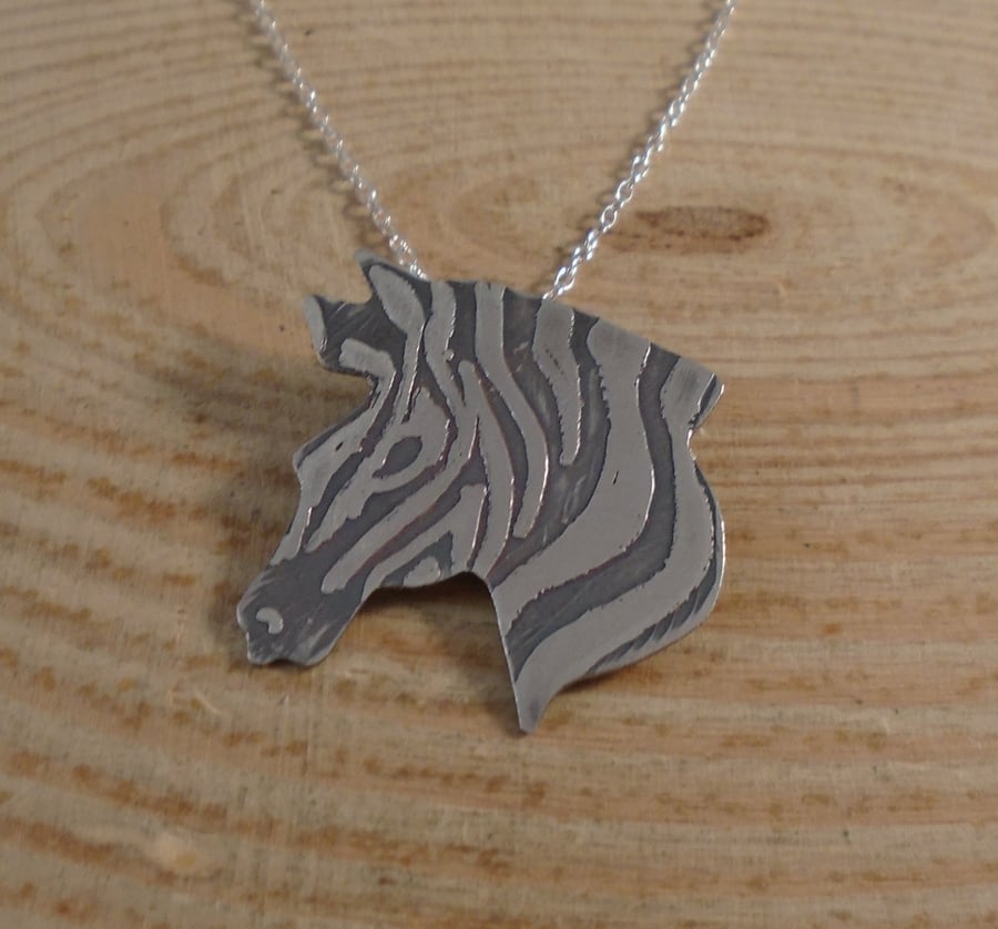 Sterling Silver Zebra Head Necklace