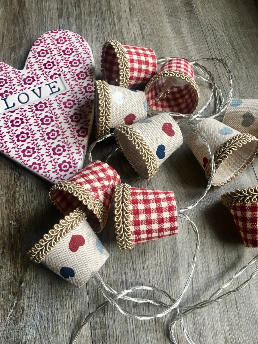 Lampshade Fairy Lights - Linen Hearts and Gingham