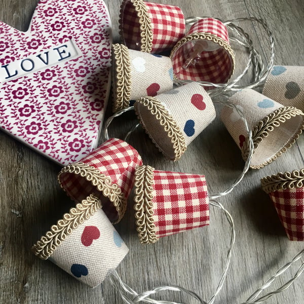Lampshade Fairy Lights - Linen Hearts and Gingham