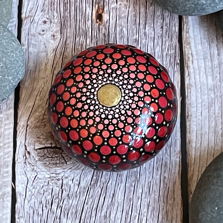 Red Mandala Painted Rock Art Stone Acrylic Art Painting Hand Painted Unique