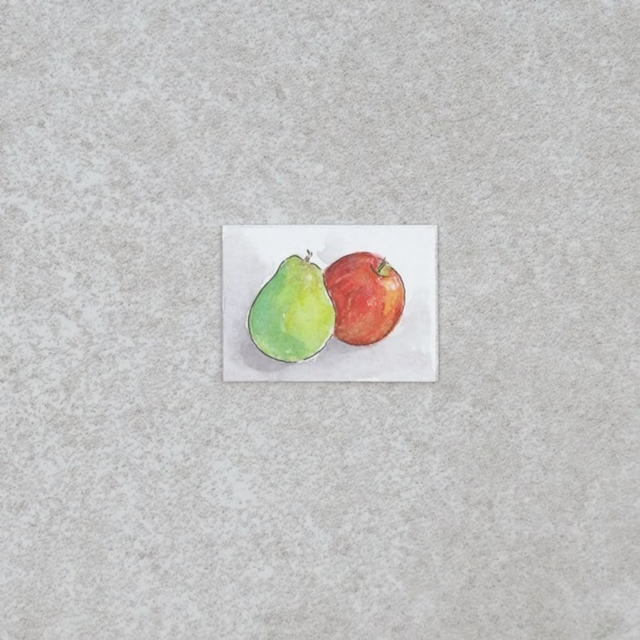 Miniature Watercolour Illustration 'Apple & Pear'