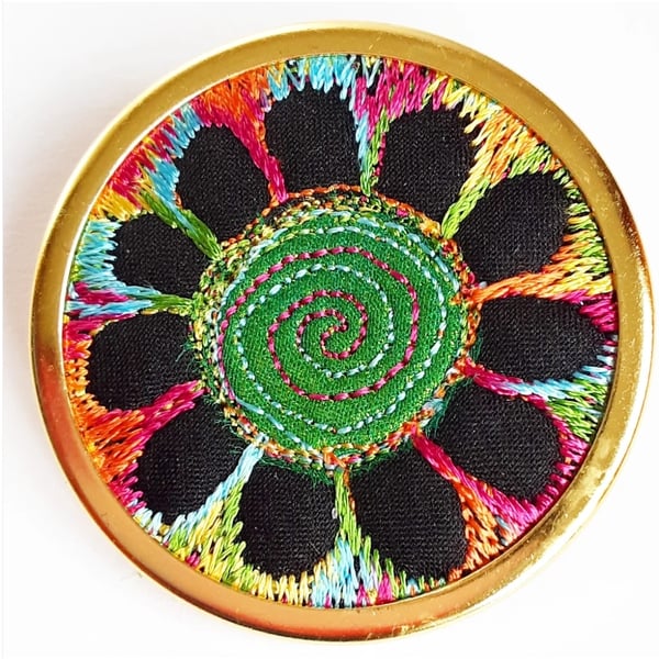 Textile Brooch in Frame with Free Machine Embroidery 