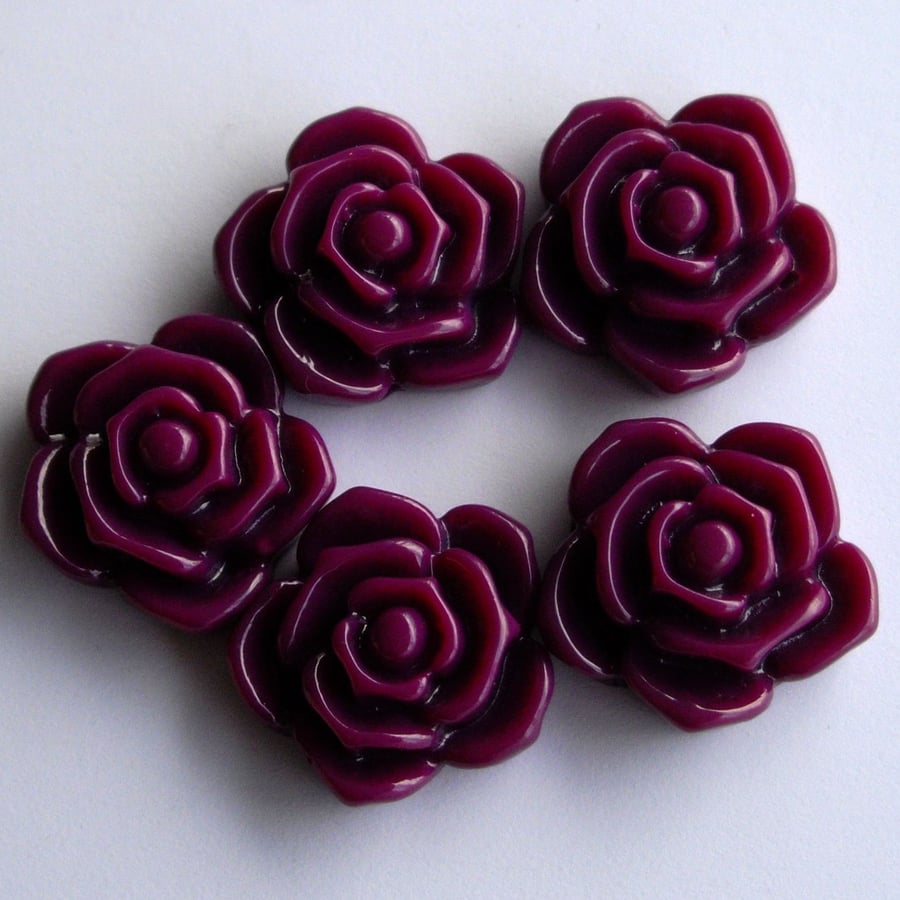 5 x 20 mm Dark Purple Plastic Resin Rose Beads