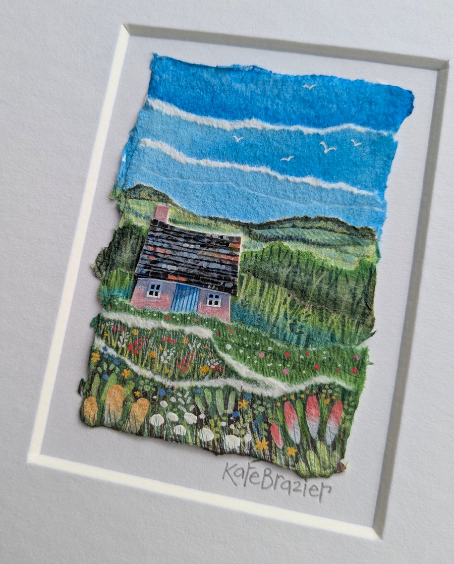 Idyllic Cottage- Original miniature collage. A5 Mounted