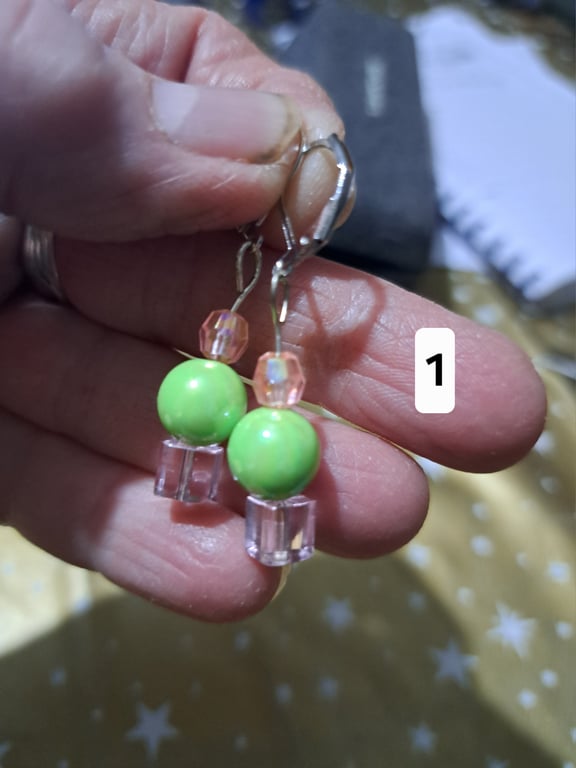 Wicked themed handmade earrings, pink and green