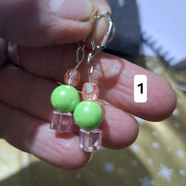 Wicked themed handmade earrings, pink and green