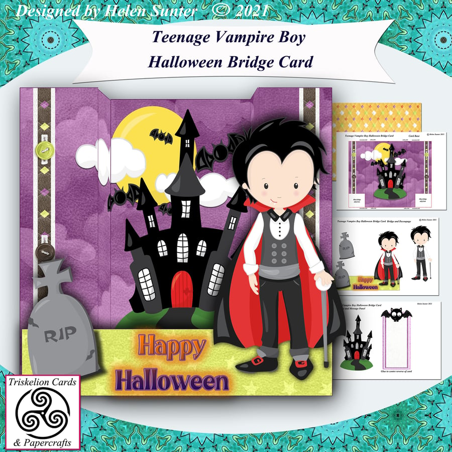 Printable Teenage Vampire Boy Halloween Decoupage Card Making Kit