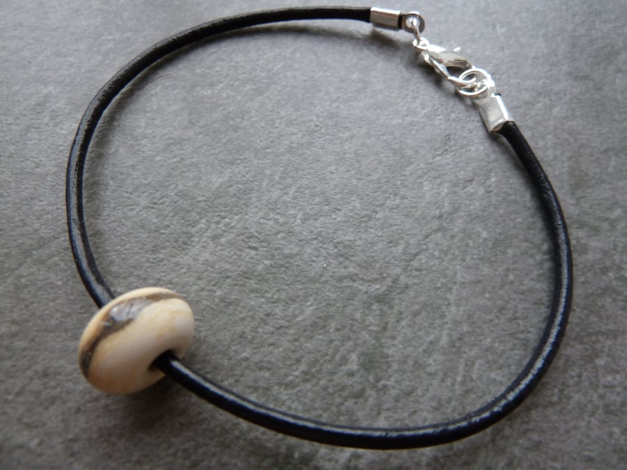 leather cord and lampwork bracelet