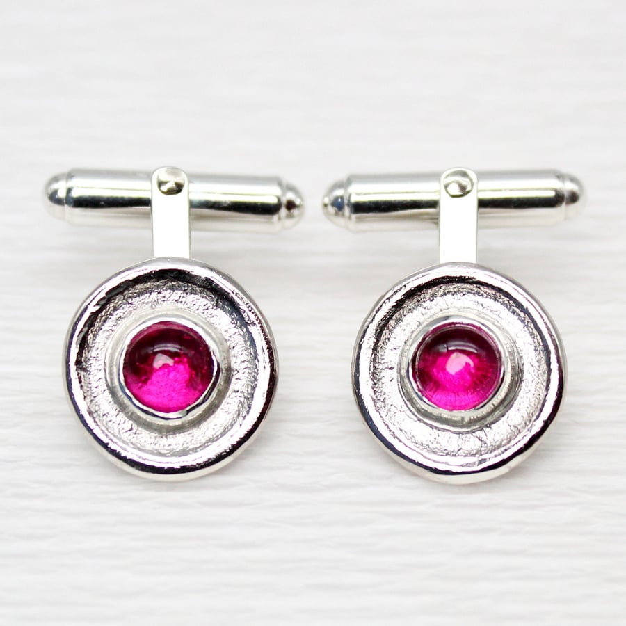 Handmade sterling silver cufflinks, pink corundum gemstones, stone choice 