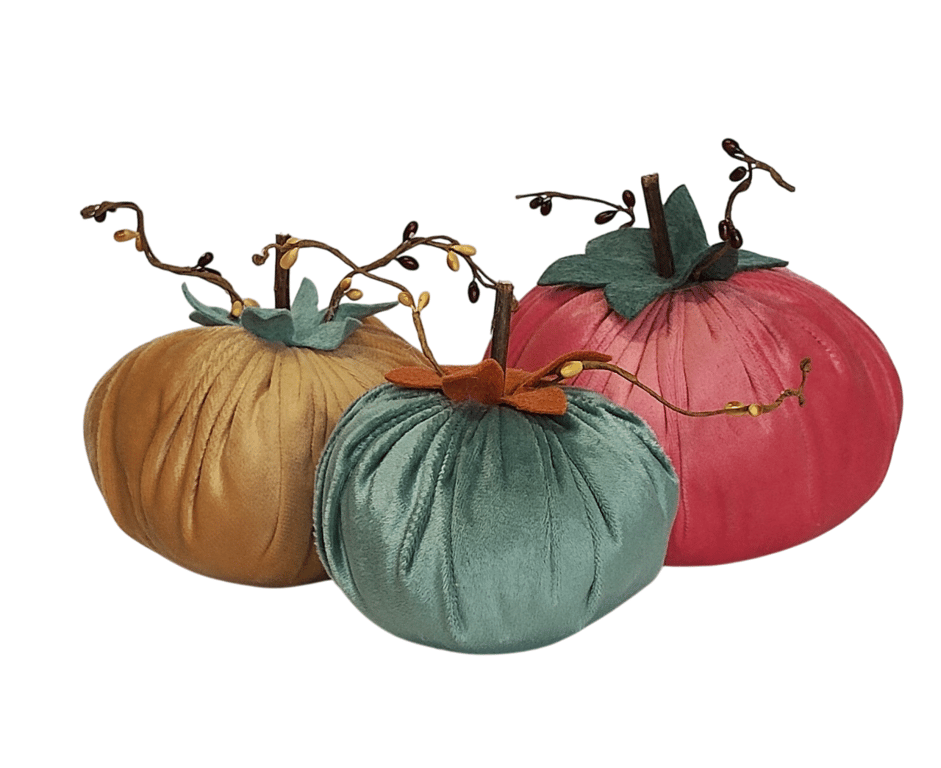 3 PLUSH VELVET PUMPKINS