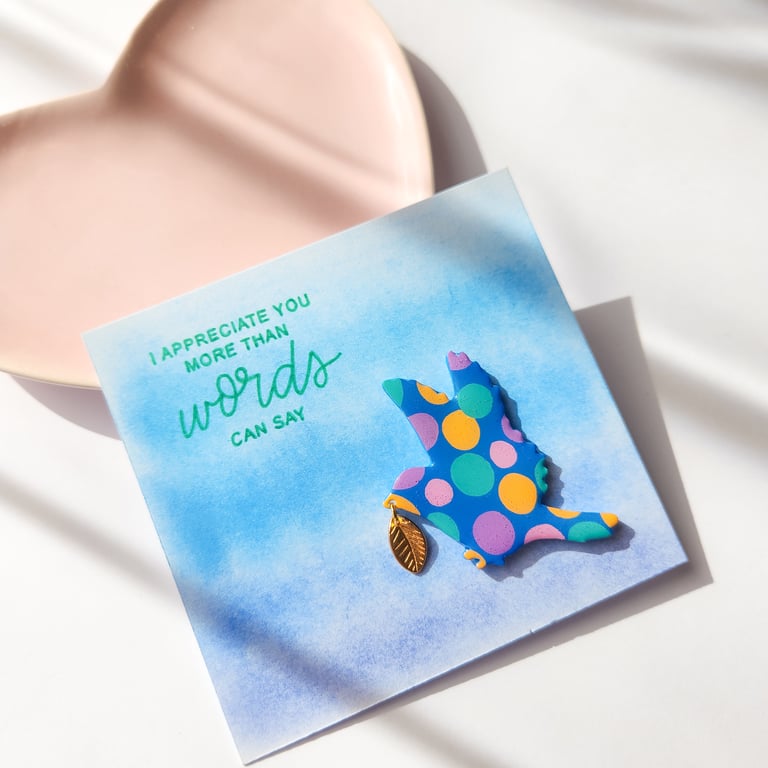 Hand-painted bird Brooch with hand-coloured card