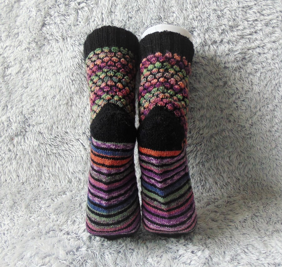 Hand Knitted Ladies Socks, Women's Knitted Socks, Pretty Wool Blend Socks