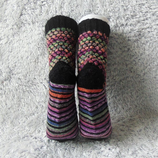 Hand Knitted Ladies Socks, Women's Knitted Socks, Pretty Wool Blend Socks