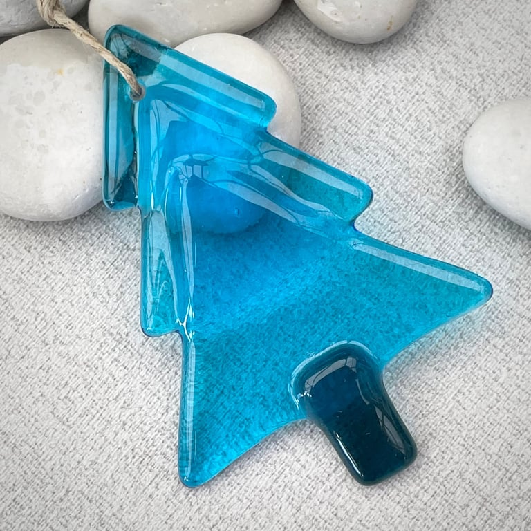 Glass Christmas Tree festive decoration - tall - turquoise