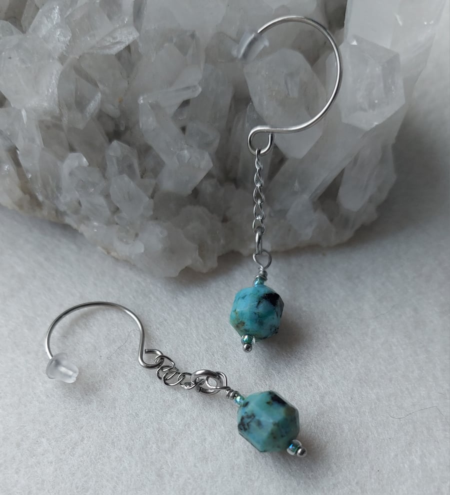 African Turquoise Faceted Drop Earrings