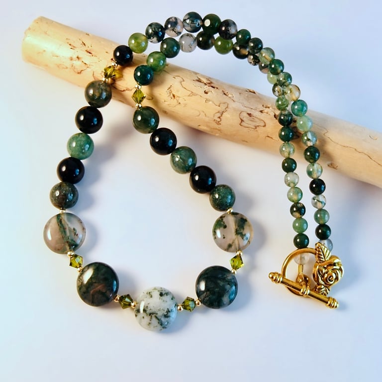 Moss Agate Necklace - Handmade Gift, May Birthday, Anniversary Present
