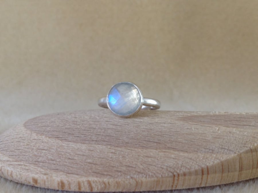 Rainbow Moonstone Sterling and Fine silver Rose cut stone ring