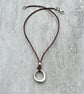 Leather Choker Necklace, Silver Plated Ring Pendant, Boho Knot Design - Image 3