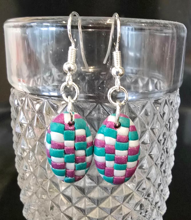 Mosaic polymer clay earrings on silver plated earhooks