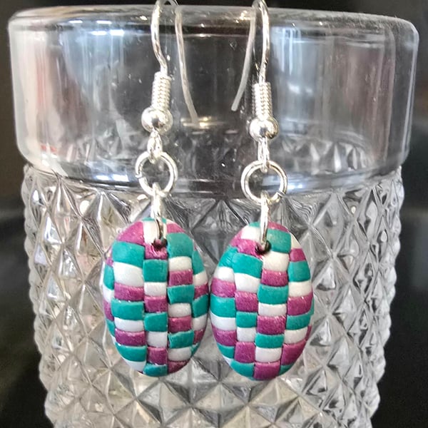 Mosaic polymer clay earrings on silver plated earhooks