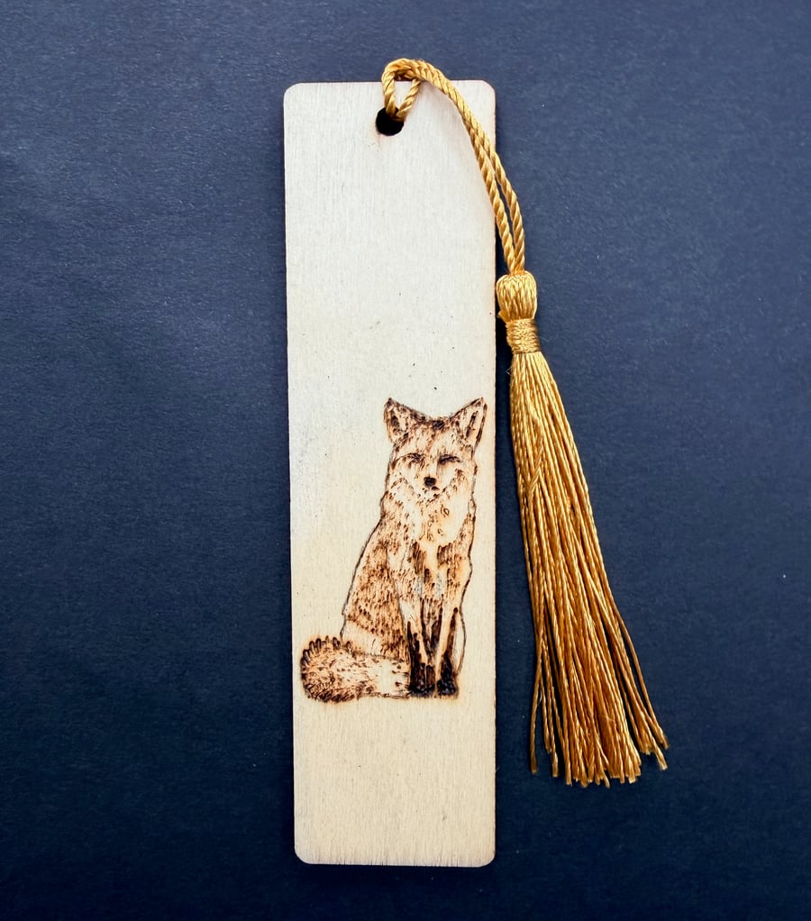 British fox pyrography bookmark