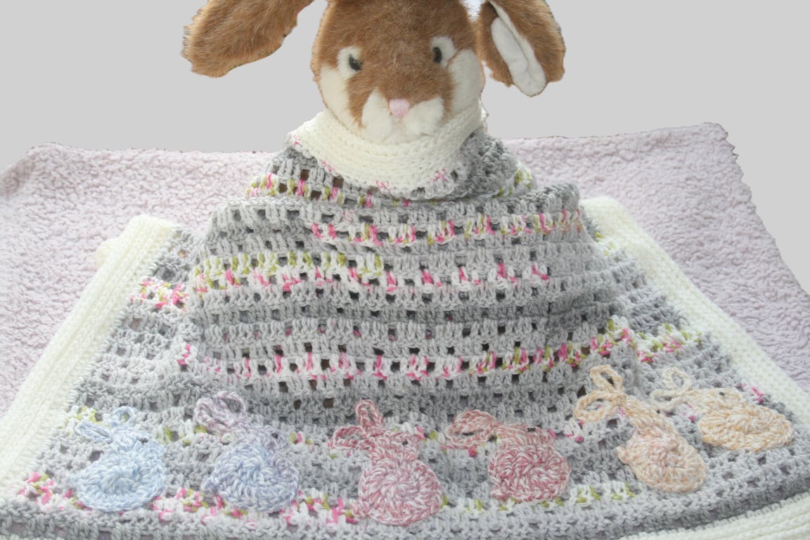 Crochet Baby Blanket with Bunny Applique - Crochet Treasured Keepsake.