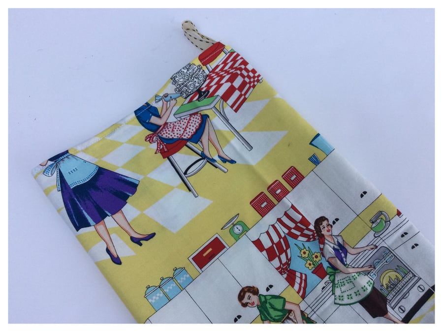 1950s ladies style fabric grocery bag holder