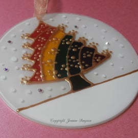 Hand painted pet memorial Christmas sun catcher decoration with crystals. 