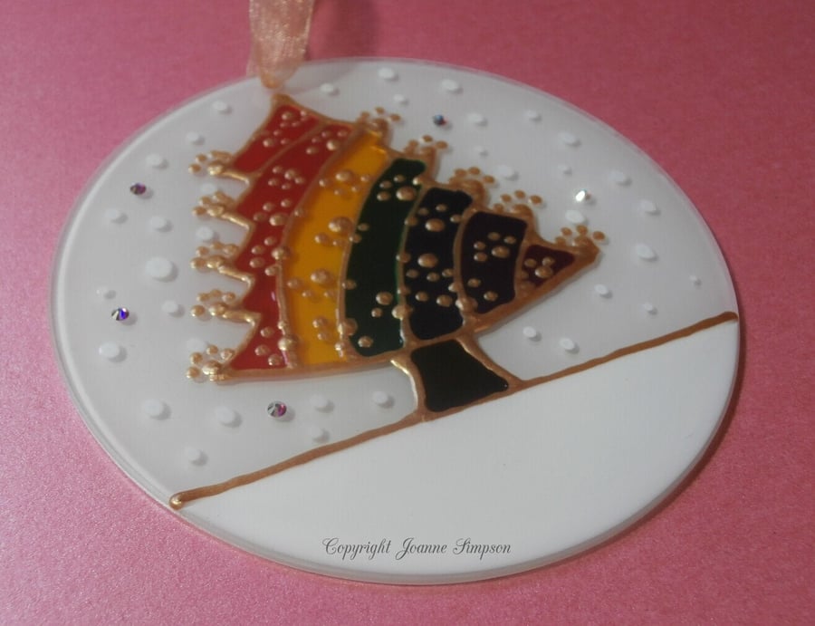 Hand painted pet memorial Christmas sun catcher decoration with crystals. 