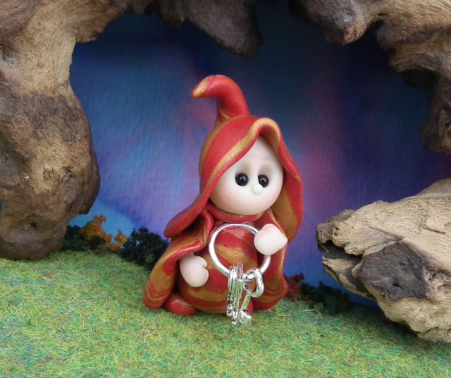 Tiny Keeper of Keys Gnome 'Cleff' 1.5" OOAK Sculpt by Ann Galvin