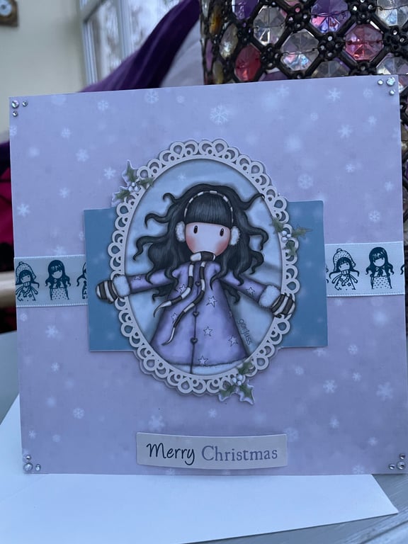 Gorjuss girl cute christmas card plus large matching tag