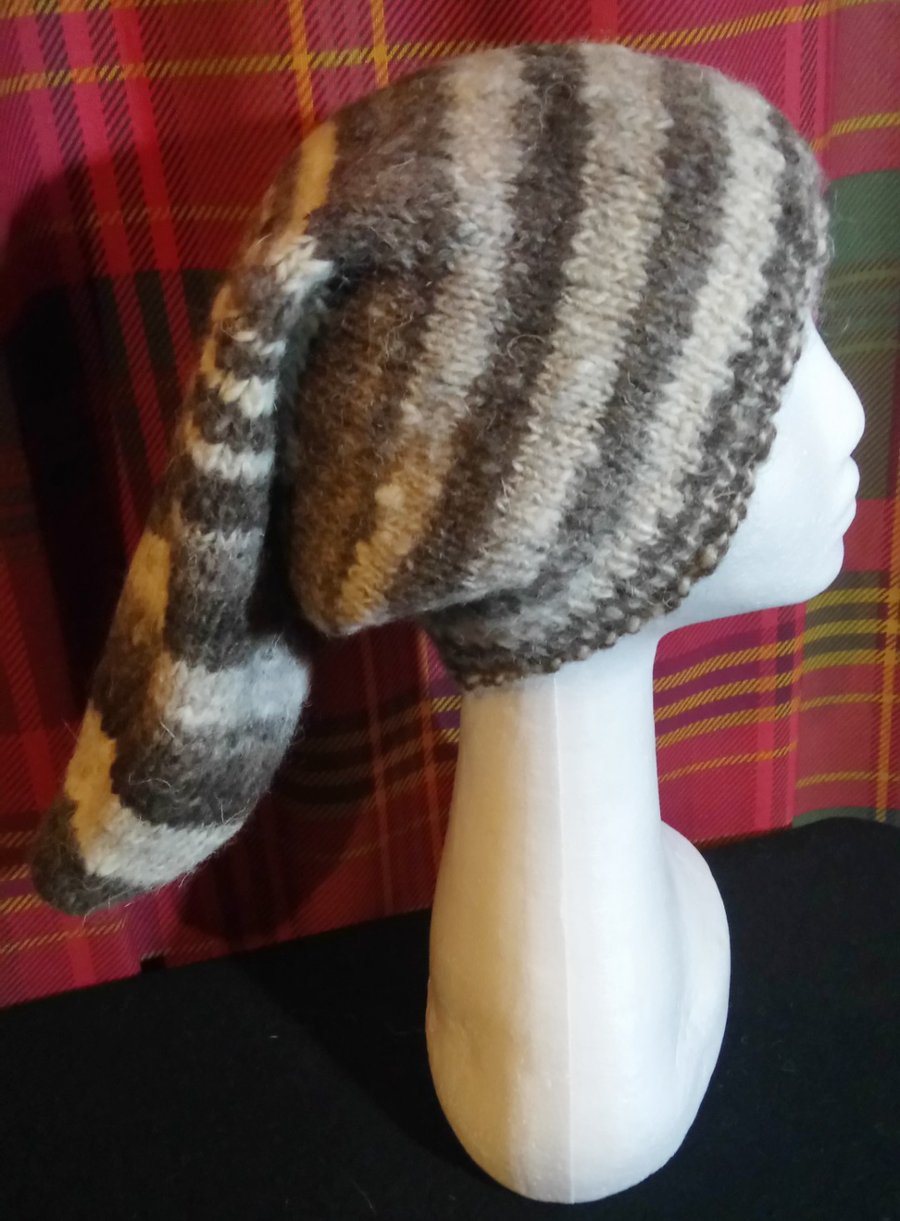 Handspun, Hand-knitted Long Pointy Hat in Jacobs Wool