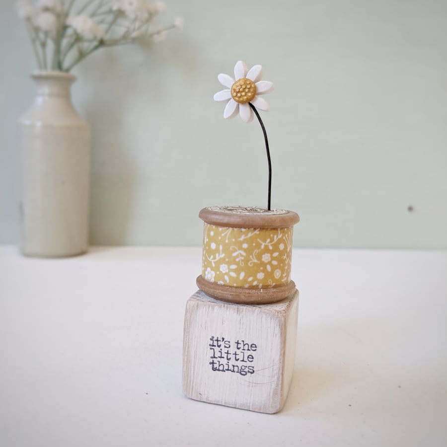 Clay Daisy on a Teeny Vintage Bobbin 'it's the little things'