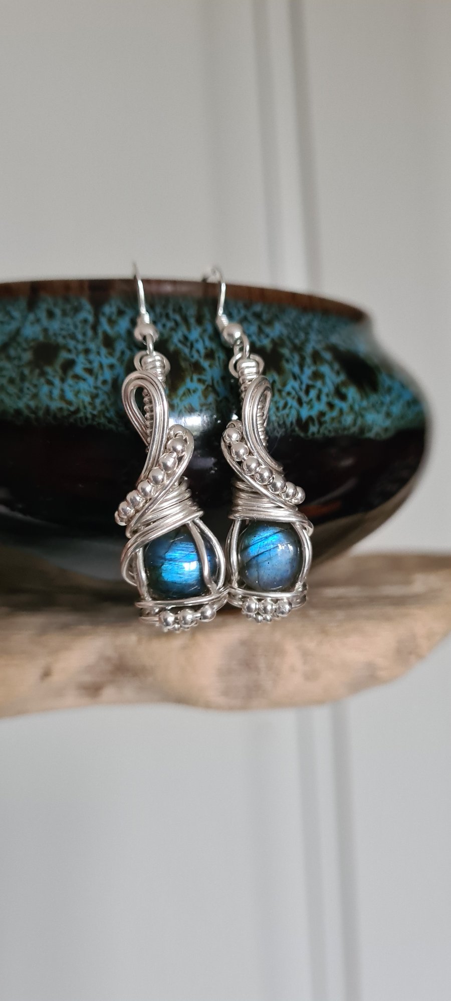 925 Silver & Natural Blue Labradorite Crystal Dangle Earrings Gift Jewellery 