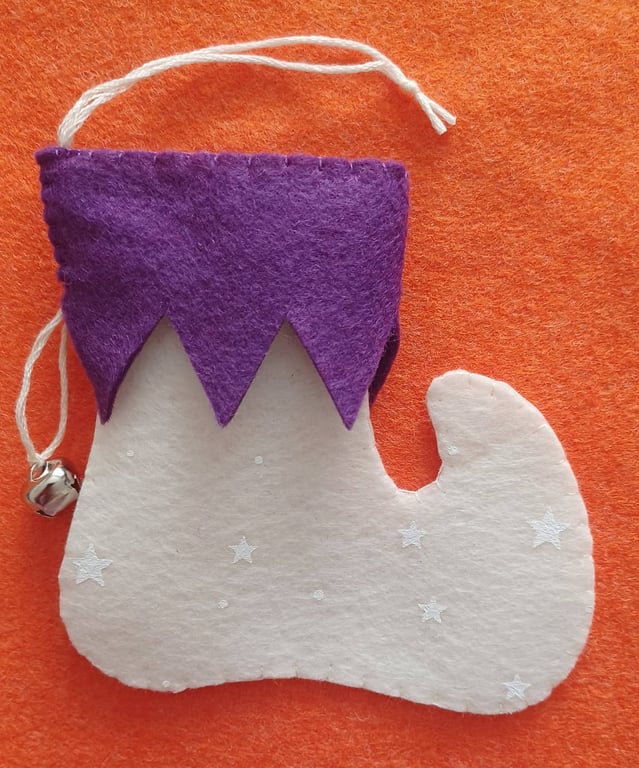 Handmade Elf Boot Christmas Cream and Purple
