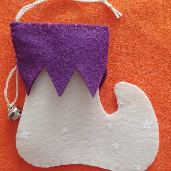 Handmade Elf Boot Christmas Cream and Purple
