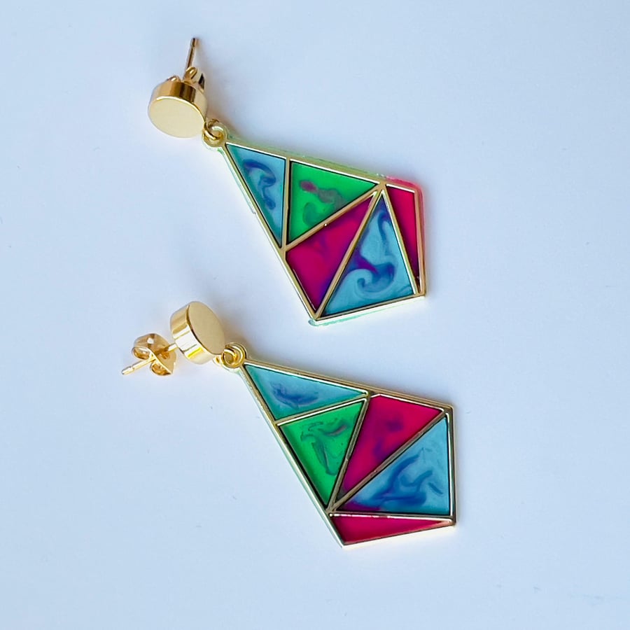 Geometric Resin Colour Gold Earrings